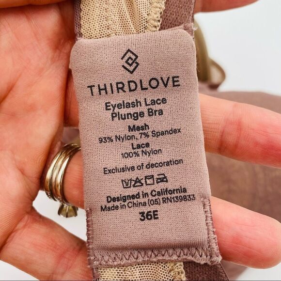 Thirdlove eyelash lace plunge bra mocha beige tan size 36E - Picture 7 of 8